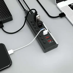 4XEM 7-Port USB-A 3.2 Gen 1 Data Hub, Black (4XUSBAHUB7PDTAA)