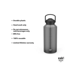 Zak! Liberty Plastic Water Bottle, 64 oz., Ebony (0015-X270)