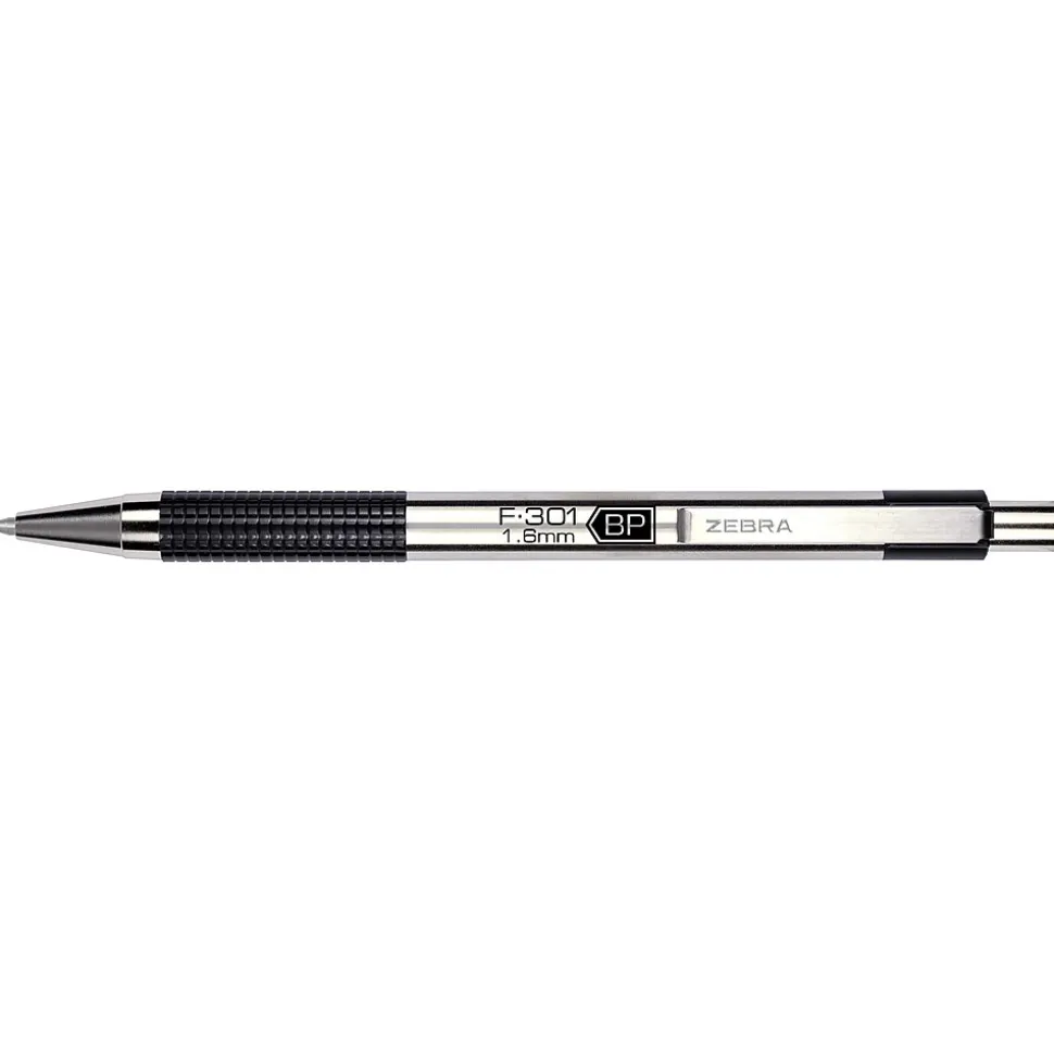 Zebra F-301 Retractable Ballpoint Pen, Bold Point, 1.6mm, Black Ink, 2 Pack (27312)