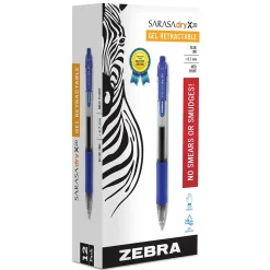 Zebra Sarasa Dry X20 Retractable Gel Pen, Medium Point, 0.7mm, Blue Ink, 12/Pack (46820)
