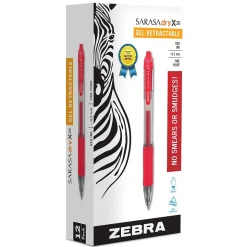 Zebra Sarasa Dry X20 Retractable Gel Pen, Fine Point, 0.5mm, Red Ink, Dozen (46730)