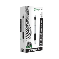 Zebra Z-Grip Elite Retractable Ballpoint Pen, Medium Point, 1.0mm, Black Ink, Dozen (27010)