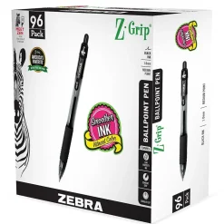 Zebra Z-Grip Retractable Ballpoint Pen, Medium Point, 1.0mm, Black Ink, 96/Pack (22196)